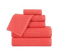 Superior Cotton 6-Piece Solid and Ribbed Towel Set, Face Towels 13” x 13”, Hand Towels 16” x 28”, Bath Towels 27” x 54”, Coral
