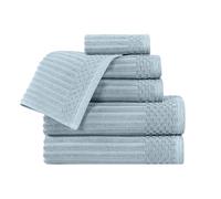 Superior Cotton 6-Piece Solid and Ribbed Towel Set, Face Towels 13” x 13”, Hand Towels 16” x 28”, Bath Towels 27” x 54”, Slate Blue