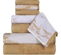 Superior Cotton 8 Piece Assorted Solid and Marble Towel Set, Includes 2 Bath, 2 Hand, 4 Washcloths/Face Towels, Soft, Absorbent, Decorative Bathroom Accessories, Home Essentials, Bronze