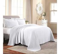Superior Cotton Fleur De Lis Bedspread Set, Warm Blankets, All-Season Bedding, Bedroom Decor, Decorative Boho Medallion Coverlet, Includes 1 Bedspread, 2 Pillow Shams, Full, White
