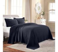 Superior Cotton Fleur De Lis Bedspread Set, Warm Blankets, All-Season Bedding, Bedroom Decor, Decorative Boho Medallion Coverlet, Includes 1 Bedspread, 2 Pillow Shams, Queen, Navy Blue