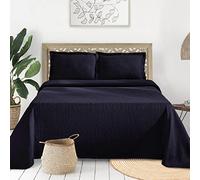 Superior Cotton Fleur De Lis Bedspread Set, Warm Blankets, All-Season Bedding, Bedroom Decor, Decorative Boho Medallion Coverlet, Includes 1 Bedspread, 1 Pillow Sham, Twin, Navy Blue