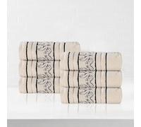 Superior Cotton Hand Towel Set, Small Towels, Plush Soft Absorbent Bathroom Basics, Home Essentials, Spa, Salon, Hotel, Kitchen, Luxury Quick Drying, Zero-Twist, Jacquard Floral, Set of 6, Ivory