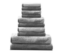 SUPERIOR Cotton Solid and Marble Towel Set, 10 PC Mixed, Grey