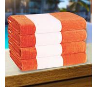 Superior Cotton Striped Beach Towels, Colorful Towels for Adult, Kid, Pool, Swimming, Sand, Travel, Large Oversized, Absorbent, Fast Drying, Bath Basics, Cabana Collection, Set of 4, Orange