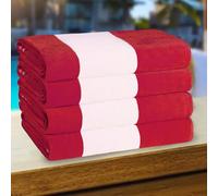 Superior Cotton Striped Beach Towels, Colorful Towels for Adult, Kid, Pool, Swimming, Sand, Travel, Large Oversized, Absorbent, Fast Drying, Bath Basics, Cabana Collection, Set of 4, Red