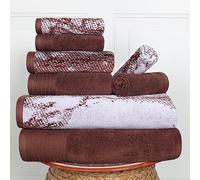 Superior Cotton Towel Set, Absorbent, Fast-Drying 8-Piece Towels, Bathroom Decor, Marble Solid Pattern, Includes 2 Bath, 2 Face, and 4 Hand Towels, Brown