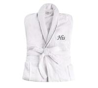 Superior Cotton Unisex Bathrobe, Soft And Absorbent Robe For Men And Women, Bathroom Accessories, White Embroidered Highly Absorbent Fluffy Bathrobe, Large-X Large, A White, L-X-L