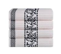 Superior Decorative 4-Piece Bath Towel Set, Greek/Floral Decor for Bathroom, Guest Bath, Spa, Household Essentials, Premium Absorbent Cotton, Athens Collection, Fast Drying Towels, Ivory-Black
