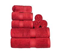 Superior Egyptian Cotton 8-Piece Solid Towel Set, Washcloths 13” x 13”, Hand Towels 20” x 30”, Bath Towels 30” x 55”, 800 GSM, Red, 8-Pieces