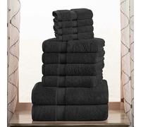 Superior Egyptian Cotton Pile 10 Piece Towel Set, Includes 2 Bath, 4 Hand, 4 Face Towels/Washcloths, Ultra Soft Luxury Towels, Thick Plush Essentials, Guest Bath, Spa, Hotel Bathroom, Black