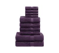 Superior Egyptian Cotton Solid Towel Set, Washcloths 13” x 13”, Hand Towels 20” x 30”, Bath Towels 30” x 55", 800 GSM, Plum, 10-Pieces