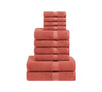 Superior Egyptian Cotton Solid Towel Set, Washcloths 13” x 13”, Hand Towels 20” x 30”, Bath Towels 30” x 55”, Coral, 10-Pieces