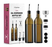 Superior Glass Oil Bottle Drizzler - Set Of 2-500ml Olive Oil Dispenser Bottle for Kitchen - Refill Funnel, Pouring Spouts & Labels - Lead-Free Glass Oil and Vinegar bottle, BPA-Free Cruet Set