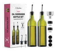 Superior Glass Oil Bottle Drizzler - Set Of 2-500ml Olive Oil Dispenser Bottle for Kitchen - Refill Funnel, Pouring Spouts & Labels - Lead-Free Glass Oil and Vinegar bottle, BPA-Free Cruet Set