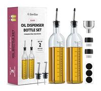 Superior Glass Oil Bottle Drizzler - Set Of 2-500ml Olive Oil Dispenser Bottle for Kitchen - Refill Funnel, Pouring Spouts & Labels - Lead-Free Glass Oil and Vinegar bottle, BPA-Free Cruet Set