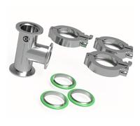 Superior Grade ISO-KF NW40 KF40 Flange Tee Fitting with 3 sets of Aluminum wing nut clamps & O-rings (KF40 Equal TEE w/ 3 clamps)