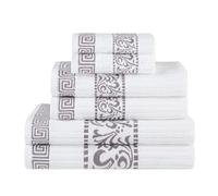 Superior Greek Pattern Decorative 6-Piece Towel Set, Absorbent Premium Cotton, Decor for Bathroom, Spa, Includes 2 Hand, 2 Face, and 2 Bath Towels, Home Essentials, Athens Collection, Chrome