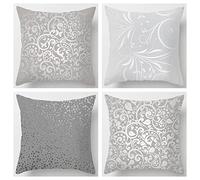 Superior Grey Cushion Covers 35 x 35 cm Set of 4 Sofa Cushions Linen Decorative Pillows Square Throw Pillow Covers Double Sided Pillowcase for Garden Bed Living Room Car Home Decor Gifts E24