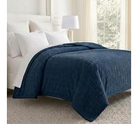 Superior Hope Herringbone Fluffy Fleece Blanket, Soft Plush Embossed Chevron Throw for Couch, Bed and Living Room Decor, Bed Essentials, Cozy Lightweight All Season Cover, Full Queen Size, Navy Blue