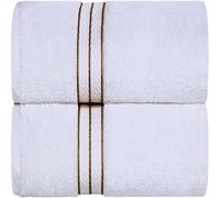 Superior Hotel Collection 900 Gram, 100% Premium Long-Staple Combed Cotton 2 Piece Bath Towel Set, White with Toast Border