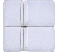 Superior Hotel Collection 900 Gram, 100% Premium Long-Staple Combed Cotton 2 Piece Bath Towel Set, White with Forest Green Border