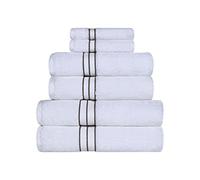 Superior Hotel Collection 900 Gram, 100% Premium Long-Staple Combed Cotton 6 Piece Towel Set, White with Charcoal Border