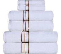 Superior Hotel Collection 900 Gram, 100% Premium Long-Staple Combed Cotton 6 Piece Towel Set, White with Toast Border