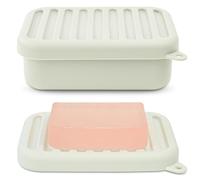 Superior Leak-Proof Silicone Travel Soap Case with Drainage Lid/Layer, Compact Bar Soap Container, Durable Soap Holder for Camping, Gym, and Travel Size Toiletries (Off-White)