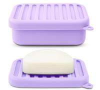 Superior Leak-Proof Silicone Travel Soap Case with Drainage Lid/Layer, Compact Bar Soap Container, Durable Soap Holder for Camping, Gym, and Travel Size Toiletries (Light-Purple)