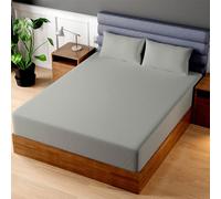 Superior Linen Fitted Sheet Queen Grey 100% Cotton, Hypoallergenic and Breathable, Cool and Comfortable, Machine Wash and Dry (Queen Size - Grey)