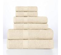 Superior Miami 6 Piece Towel Set 100% Cotton Lightweight Essentials for Home, Gym, Beach, Bathroom, Quick-Drying and Durable, Chevron Trim, Includes 2 Bath, 2 Hand, 2 Washcloths, Ivory