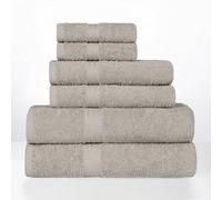 Superior Miami 6 Piece Towel Set 100% Cotton Lightweight Essentials for Home, Gym, Beach, Bathroom, Quick-Drying and Durable, Chevron Trim, Includes 2 Bath, 2 Hand, 2 Washcloths, Grey