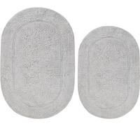 Superior Non-Slip 2 Piece Bath Rug Set, Ultra Plush, Soft and Absorbent 100% Combed Cotton Pile - Traditional Oval Bath Mat Set, Silver