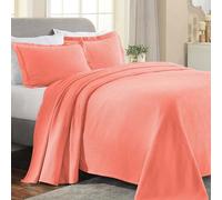 Superior Paisley 3 Piece Cotton Bedspread Set, Home Bed Decor, Decorative Bed Spread, 2 Pillow Shams, Medium Weight Blanket, Matelasse Coverlet Bedding, Vintage Floral Pattern, Twin, Coral