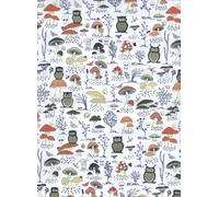 Superior Polycotton Fabric Digital Print Woodland Owl Hedgehog Hen 114cm Wide - Mushroom OWL - Per A5 Sample