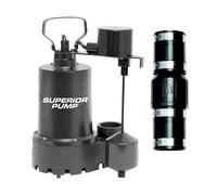 Superior Pump 92031 1/3 HP Cast Iron Submersible Sump Pump with Vertical Float Switch, Plus 1-1/2-Inch Rubber Boot Check Valve