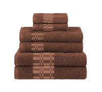 Superior100% Ultra Soft Cotton 6 Piece Towel Set, 550 GSM, Soft Highly-Absorbent Plush Quick Dry, Medium Weight Bathroom Accessories, Geometric Jacquard Pattern, Dobby Border, Bath Towel, Chocolate