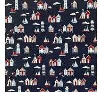 Superiorr Polycotton Digitally Printed Nautical Theme Fabric - 114cm Wide - Happy Days Navy - Per Metre