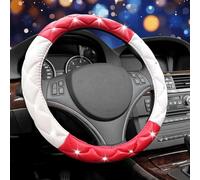SuperKaKa Red and White Steering Wheel Cover, Auto Cute Diamond Bling Comfort Leather Car Interior Accessories Protector Sparkly Fit Most O-Shaped Steering Wheels