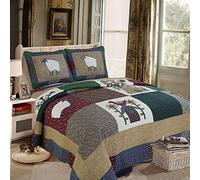Superking Bedspreads 240x260 cm, 3 Piece Lightweight Patchwork Quilted Bedspread 100% Cotton Geometric Pattern Quilts Cozy Microfiber Double Throws Coverlets with 2 Pillow Sham 50x70cm