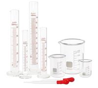 SUPERLELE Glass Graduated Cylinder Set 10ml 25ml 50ml 100ml, Thick Glass Beaker Set 50ml 100ml 250ml with 2 Droppers
