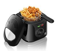 SUPERLEX 2L Deep Fat Fryer, 1300W Mini Fryer with Adjustable Thermostat | 80-190°C Temperature Control, Non-Stick Pan, Chromed Basket, Removable Lid, Viewing Window, Easy Clean for Chips Chicken Fish