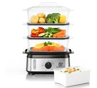SUPERLEX 3-Tier Electric Steamer - 9L Healthy Food Steamer with 60-Min Timer, Stackable Baskets & Separate Rice Bowl, 1.5L Water Tank for Eggs, Vegetables, Meat, Rice, Dumplings 950W