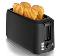SUPERLEX 4-Slice Long Slot Toaster, 1450W Extra Wide with 7 Browning | Reheat, Defrost & Cancel Functions, Removable Crumb Tray, for Artisan Bread, Baguettes & Thick Slices, Matt Black
