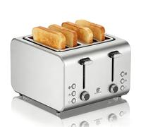 SUPERLEX 4-Slice Toaster 1600W Brushed Stainless Steel with Wide Slots | 7 Browning Settings, Defrost, Reheat & Cancel Functions, Removable Crumb Tray for Bread, Baguette & Artisan Loaf, Silver