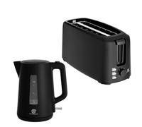 SUPERLEX 4 Slice Toaster and Kettle Set Black Breakfast Appliance Set Long Slot Toaster Extra Wide Slots 7 Browning Settings Defrost Reheat Cancel with 1.7L 3000W Fast Boil Kettle