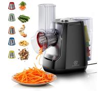 SUPERLEX Electric Cheese Grater 5-in-1 Rotary Grater Vegetable Slicer Salad Maker 150W Multifunctional Shredder with 5 Interchangeable Drum Blades for Fruit Vegetables Carrots Nuts Cheese Easy Clean