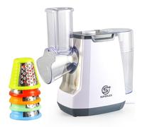 SUPERLEX Electric Cheese Grater 5 in 1 Vegetable Slicer and Shredder Multifunctional Rotary Grater with 5 Interchangeable Drum Blades for Cheese Fruit Vegetables Carrots Nuts Easy Clean Food Processor