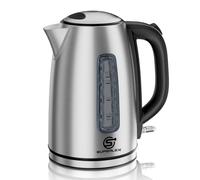 SUPERLEX Electric Kettle 1.7L Brushed Stainless Steel Kettle 3000W Fast Boiling Strix Controller Auto Shut Off Boil Dry Protection Water Window Detachable Filter 360° Base for Hot Water Tea Coffee